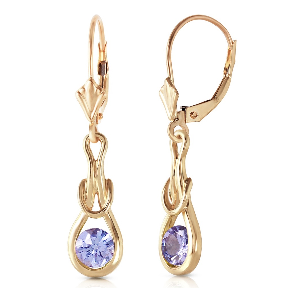 14K. GOLD LEVER BACK EARRINGS WITH NATURAL TANZANI - Picture 1 of 6